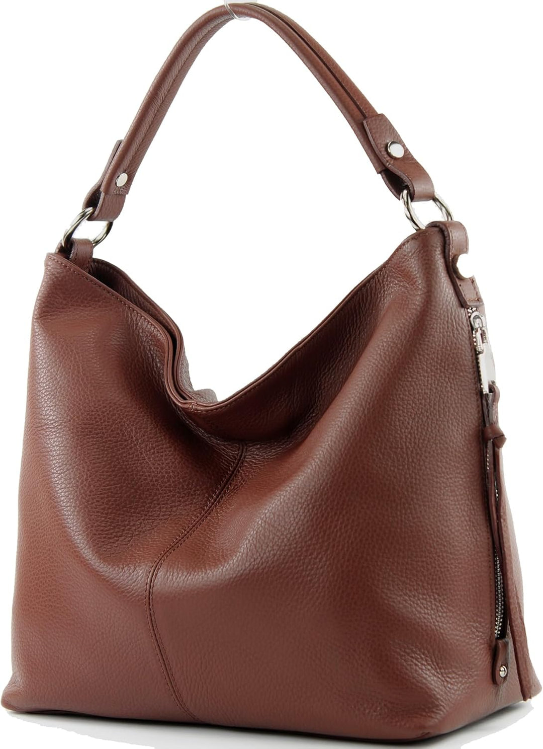 modamoda de T160 Damen Leder Schultertasche Gross, handmade in Italy Braun, Braun