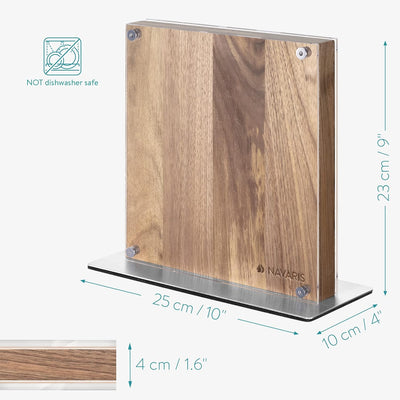 Navaris Messerhalter magnetisch doppelseitig Akazienholz - Magnet Messerblock Messerbrett Magnethalt
