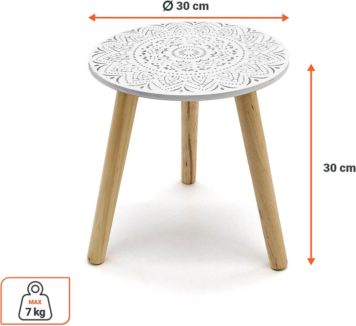 Spetebo Kleiner Beistelltisch 30x30 cm - weiss/Natur mit Dekor - Deko Holz Tisch Couchtisch Sofatisc