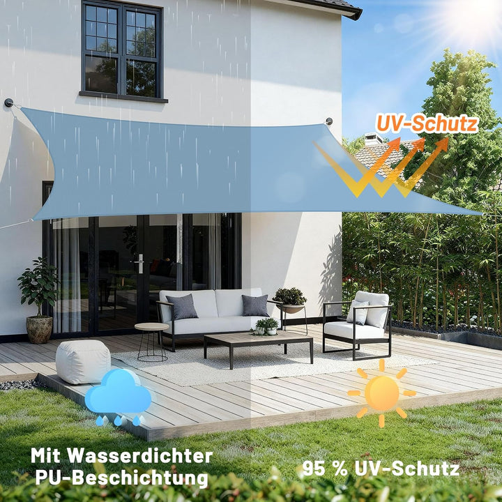 LOVE STORY Sonnensegel 2x3m Wasserdicht Rechteckig Blau Sonnenschutz Windschutz Segel PES Polyester,
