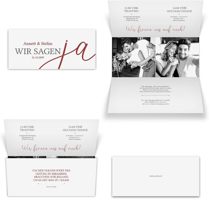 Kartenmachen.de 10 x Personalisierte Hochzeitseinladungen, Einladungskarten zur Hochzeit DIN Lang Wi