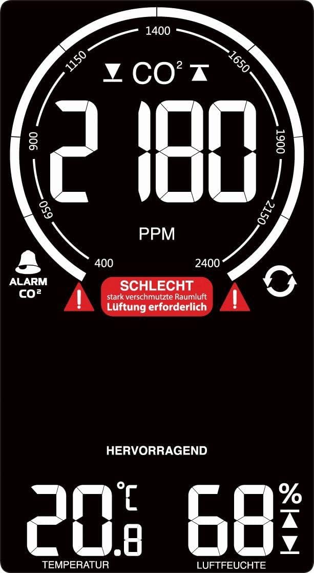 Technoline Co2 Messgerät WL1030, CO2-Anzeige, CO2-Ampel mit grafischen Lüftungsempfehlungen, NDIR, S