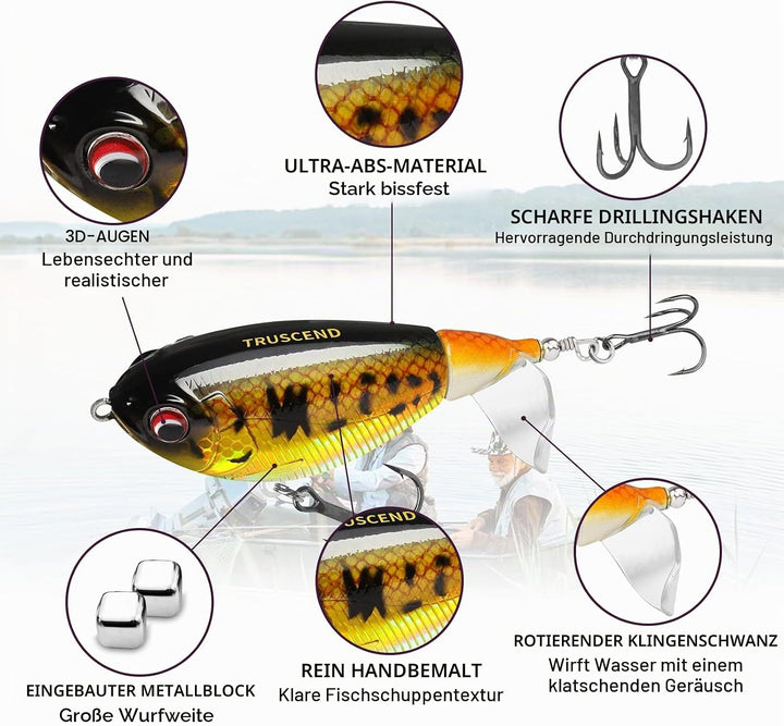 TRUSCEND Top Water Angelköder, Whopper Angelköder für Süsswasser oder Salzwasser, schwimmende Köder