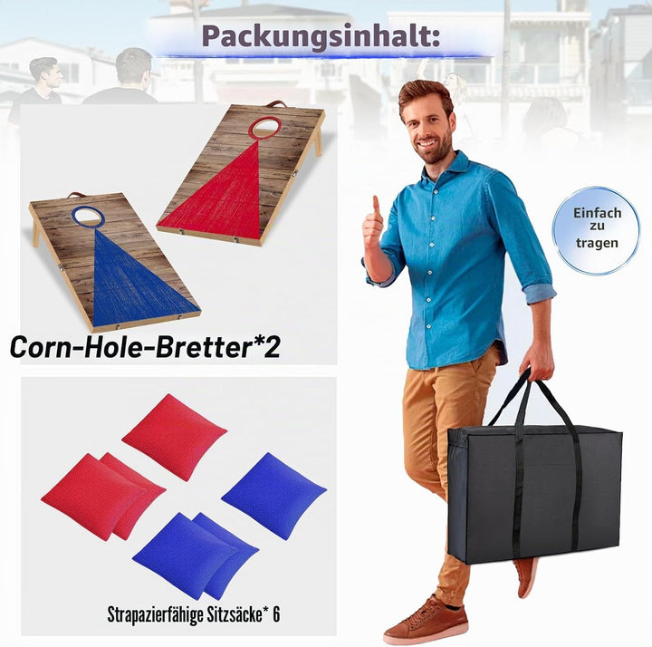 NZQXJXZ Cornhole Spiel Outdoor, 60 x 40 cm Faltbare Premium Corn Hole Boards aus Massivholz mit 6 Co