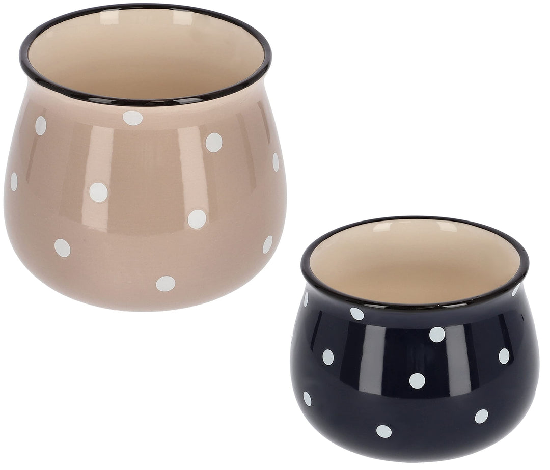 KOTARBAU® Keramik Blumentopf Übertopf Beige ⌀ 125 mm Dunkelblau ⌀ 110 mm in Weisse Punkte Erbsen Bei