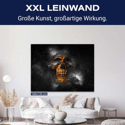 wandmotiv24 Leinwand-Bilder Totenköpfe, Grösse 100x75cm, Querformat, Totenkopf in Gold, Knochen, Wel