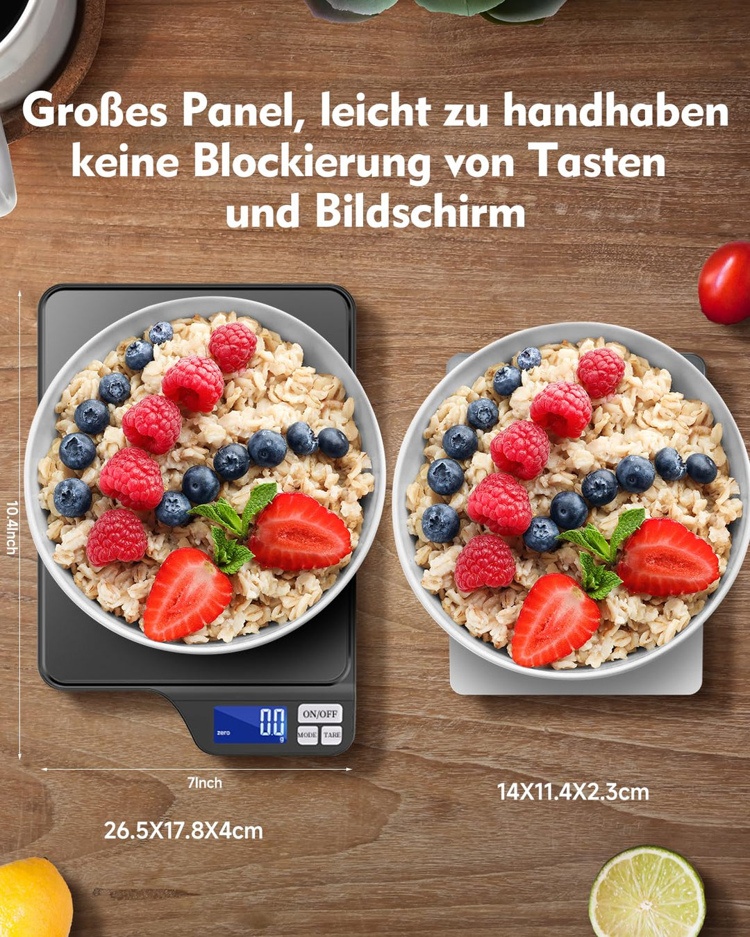 Küchenwaage Digital USB-Aufladung, 5KG/0.1g Tara Funktion, Waage küchen mit Grosser Edelstahl Küchen