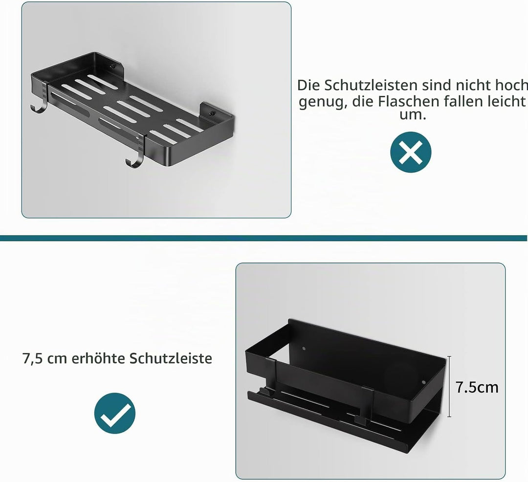 Duschablage Ohne Bohren Duschregal Wand Edelstahl Badregal mit 2 beweglichen Haken Duschkorb Selbstk