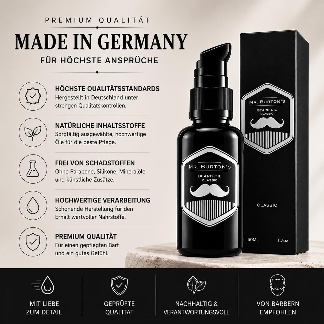 Bartöl Herren - Mr. Burton´s Beard Oil classic mit Arganöl - Made in Germany 50ml fördert gesundes B