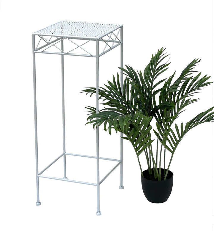 DanDiBo Blumenhocker Weiss Metall Eckig 70-50 cm Blumenständer 96314 Beistelltisch Blumensäule Moder