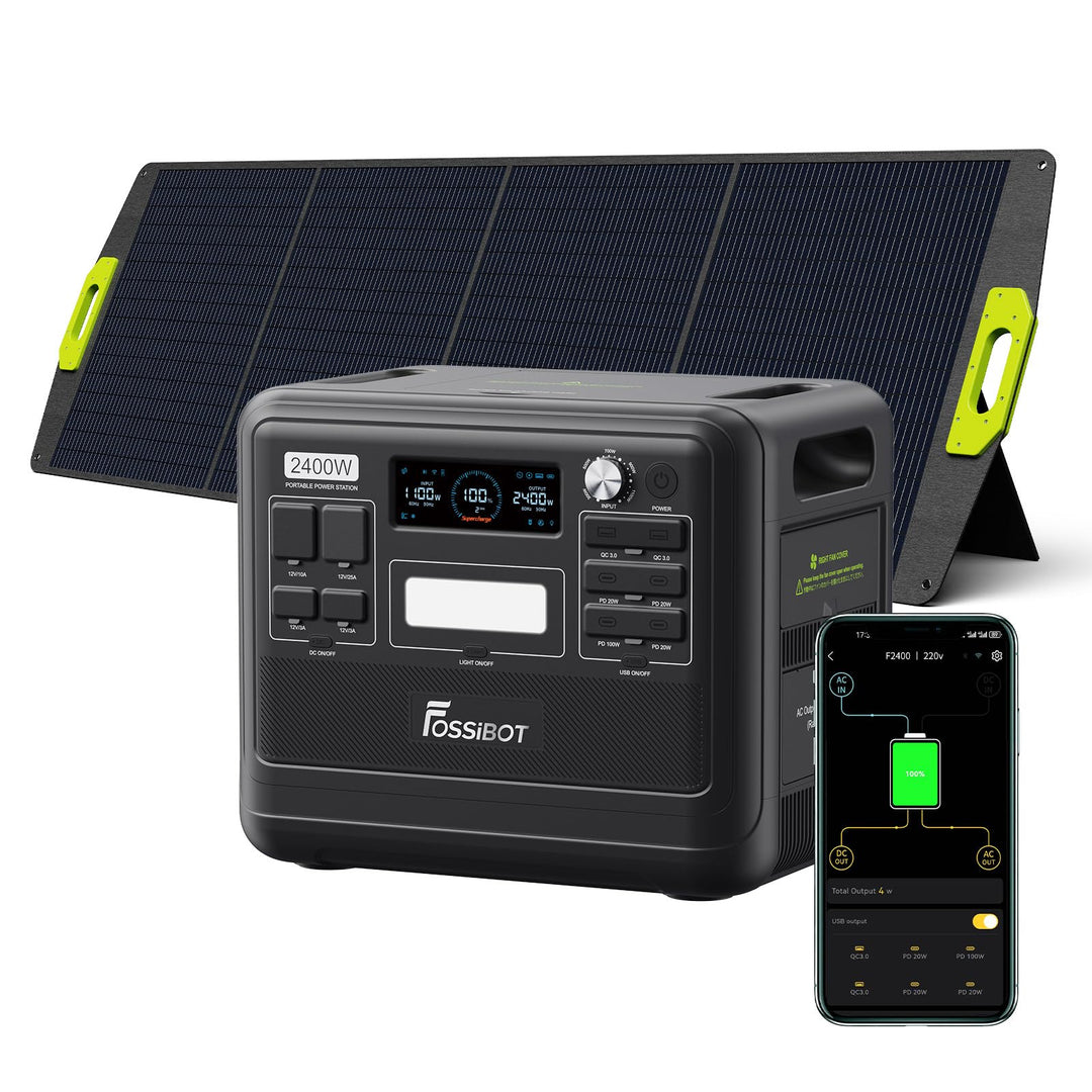 FOSSiBOT F2400 Solar Generator mit 200W Solar Panel, 2400W Tragbare Powerstation 2048Wh LiFePO4 with