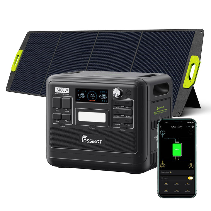 FOSSiBOT F2400 Solar Generator mit 200W Solar Panel, 2400W Tragbare Powerstation 2048Wh LiFePO4 with