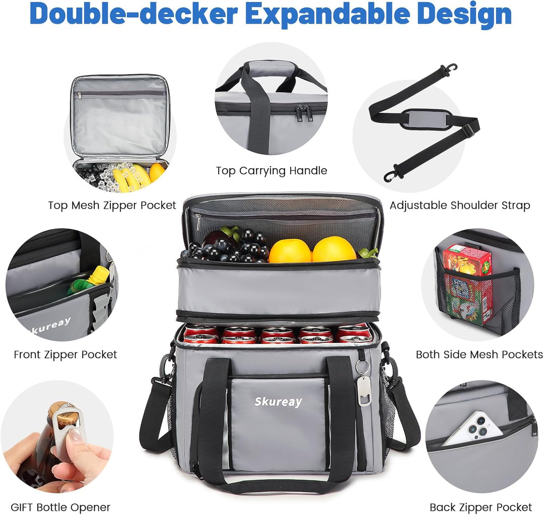 Grosse, erweiterbare Kühltasche aus weichem Material, doppelstöckige Lunchtasche für Damen und Herre