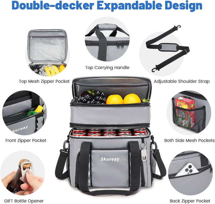 Grosse, erweiterbare Kühltasche aus weichem Material, doppelstöckige Lunchtasche für Damen und Herre