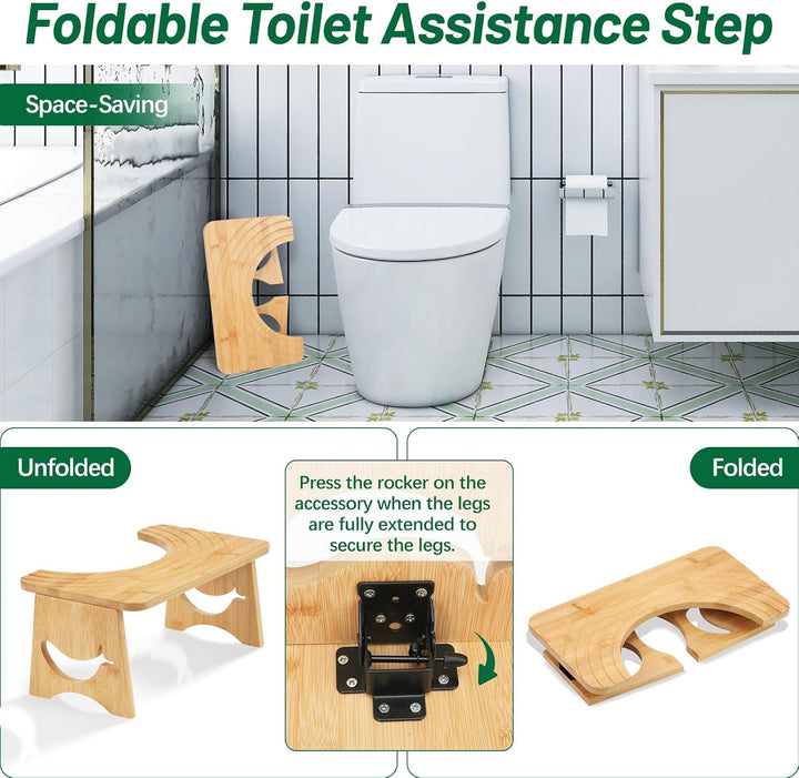 Bambus Toilettenhocker für das Badezimmer, klappbar Badhocker WC Hocker für Erwachsene, Klohocker Fa
