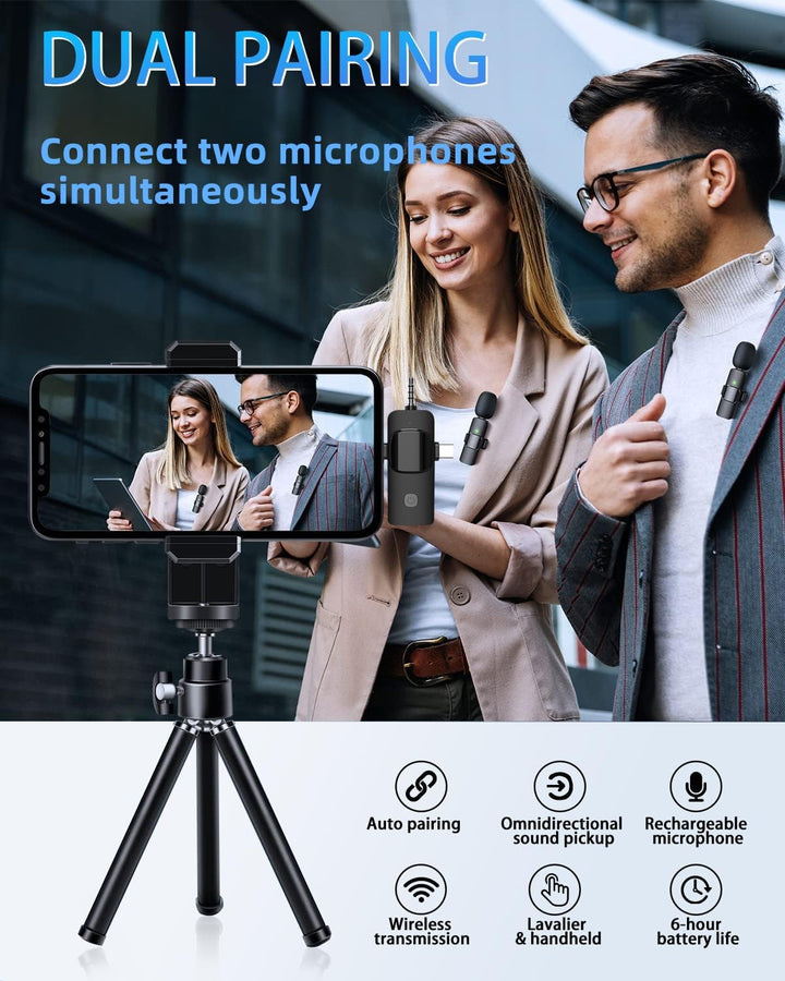 Kabelloses Lavalier Mikrofon, Professionelles Wireless Mikrofon für iPhone/iOS/Androide, Plug and Pl