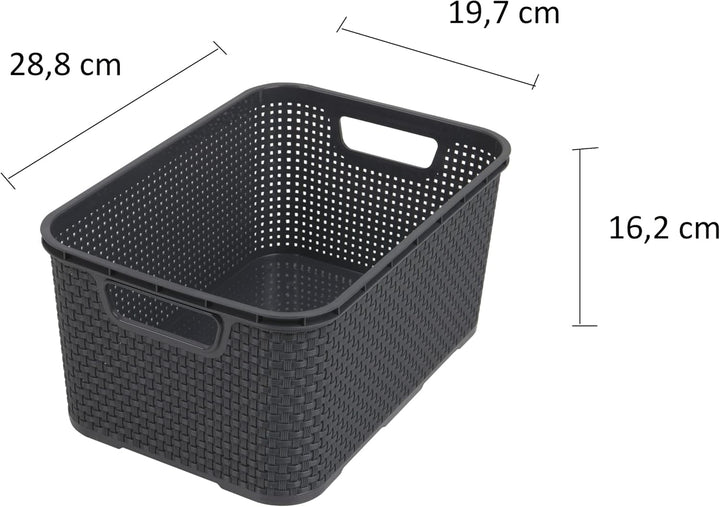BranQ - Home essential Korb in Rattan Design 3er Set Grösse M 10l, Kunststoff PP, Anthrazit 10 l Ant