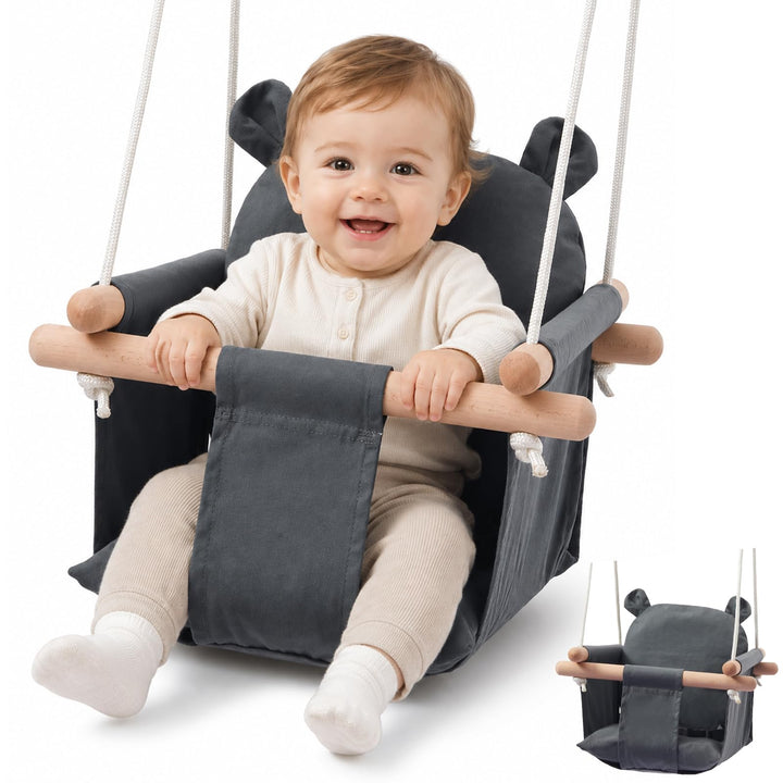 Babyschaukel Holz, Kinderschaukel, Hängeschaukel Baby für Indoor & Outdoor mit Sicherheitsgurt und B