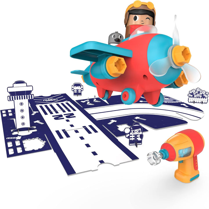 Learning Resources Design & Drill Schrauberkumpel Flugzeug, Flieger-Spielset mit Flugzeug und Pilotf