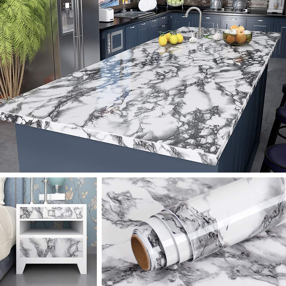 Livelynine 5M X 60 CM Breit Klebefolie Marmor Folie Grau Selbstklebend Folie für Tisch Tischplatte A