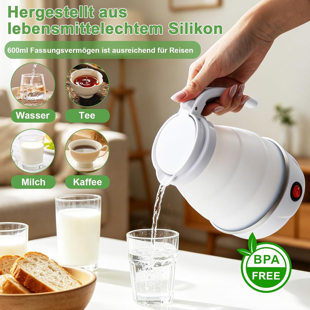 Faltbarer Wasserkocher 600ml Reisewasserkocher Klein Silikon Wasserkocher Camping Faltbar Wasserkess