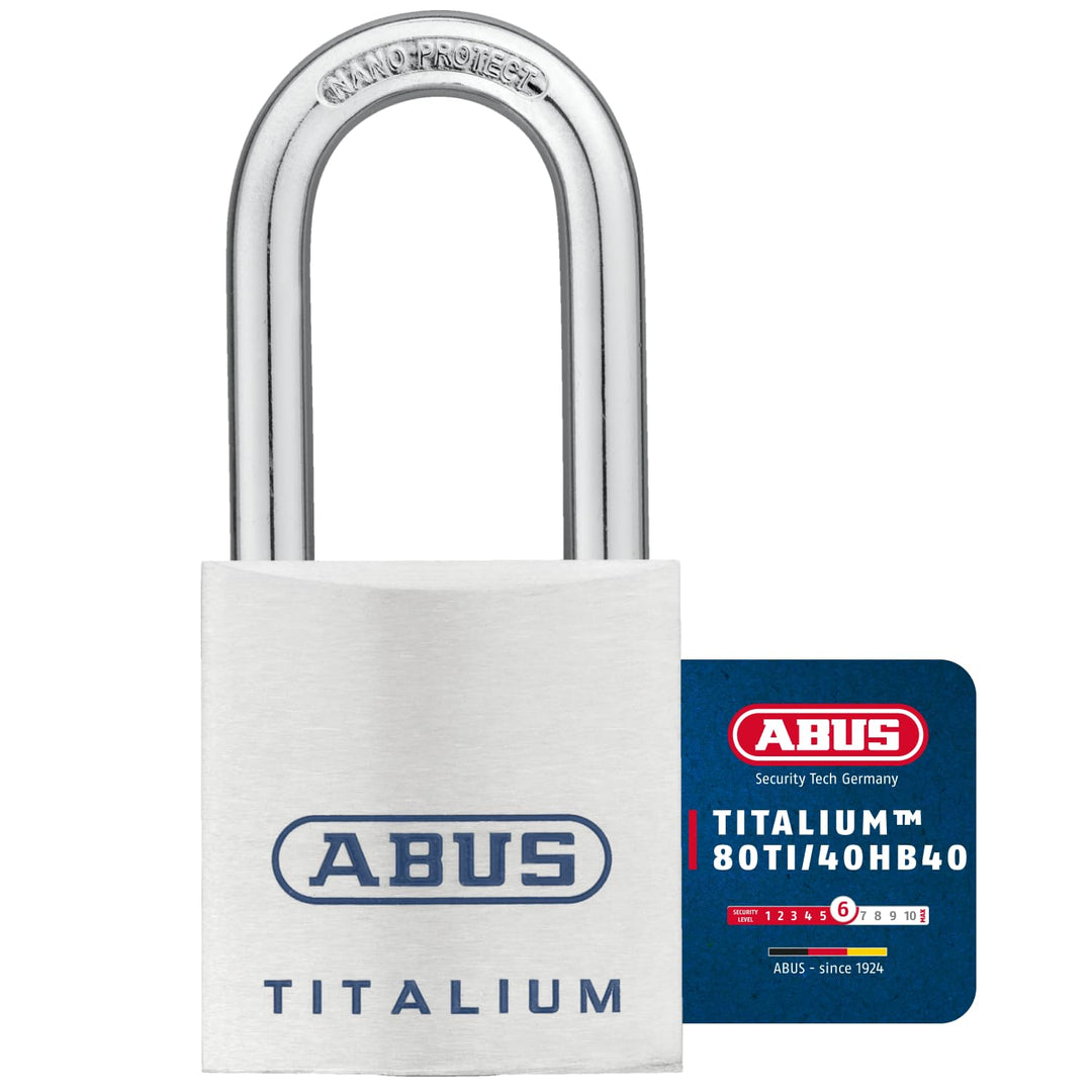 ABUS Titalium Vorhängeschloss 80TI/40HB40 - mit hohem Bügel - Kellerschloss mit leichtem, massiven S