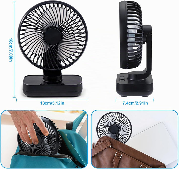 USB Tischventilator Oszillierend, Mini Ventilator Sehr Leise mit 4000mAh Batterie, Persönlicher Tisc