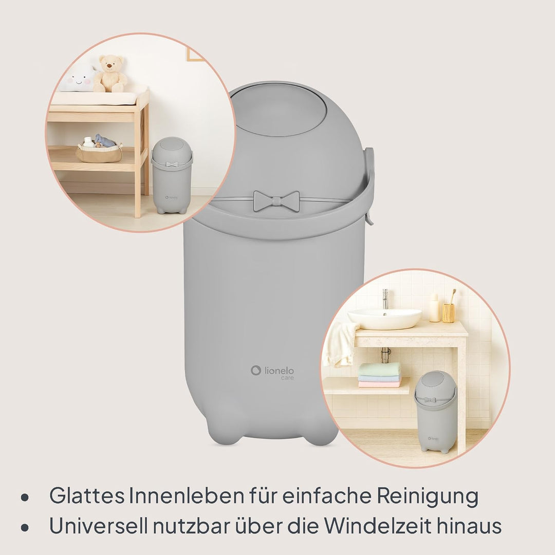 Lionelo Purebin – Windeleimer geruchsdicht, für universelle Beutel (ohne Kassette), Einhand-Bedienun