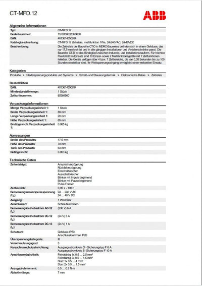 Multifunktions-Zeitrelais 1W ABB CT-MFD.12