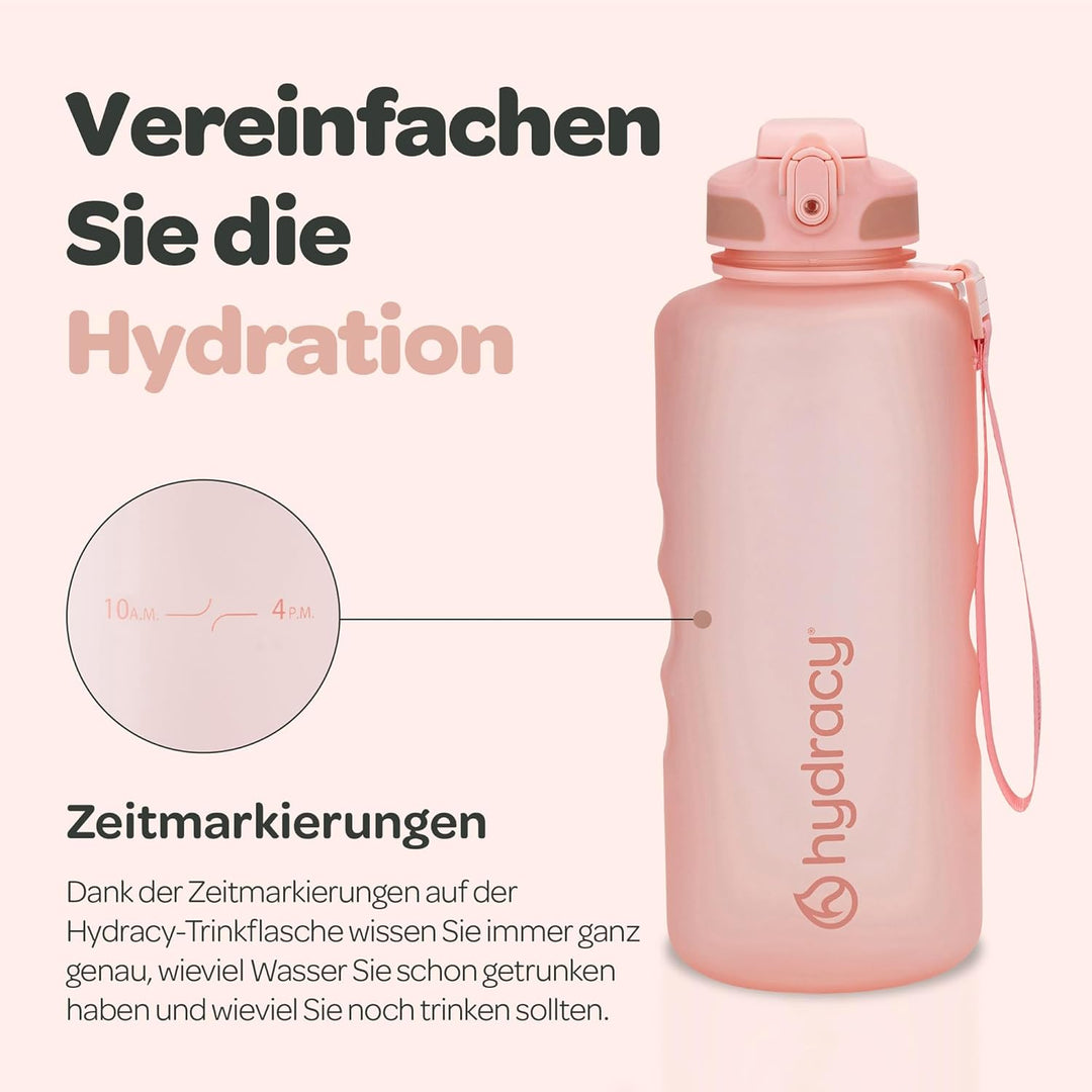 Hydracy Trinkflasche mit Strohhalm und Zeitmarkierung - 2L Wasserflasche - BPA-freie Trinkflasche -