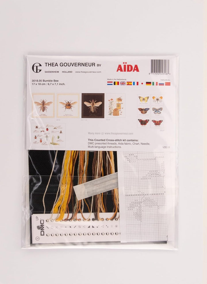 Thea Gouverneur - Kreuzstich-Set - Hummel - Aida Schwarz - 18 Count - Für Erwachsene - 3018.05 3018.