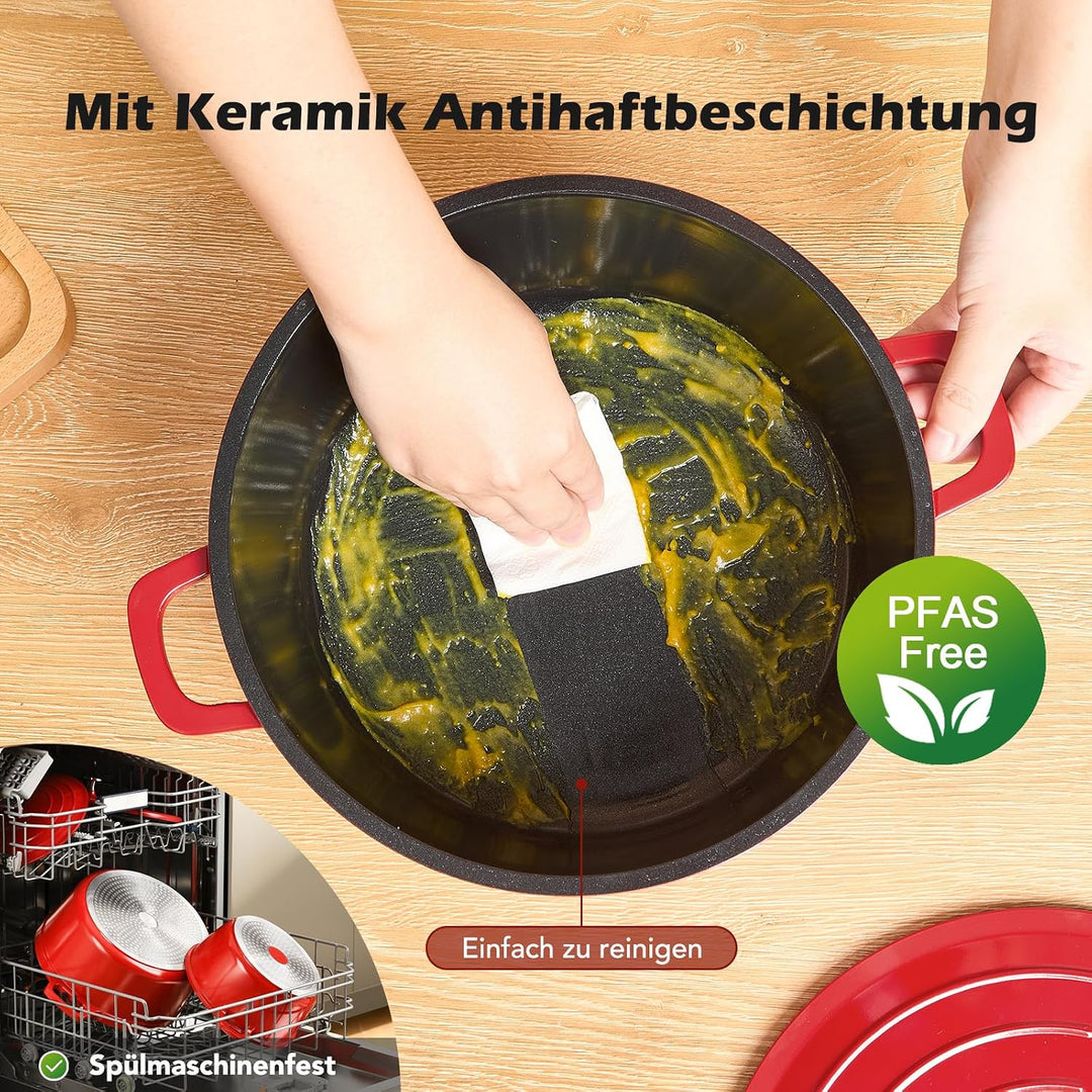 Bräter mit Deckel Schmortopf Induktion 28 cm Dutch Oven Stil, 6,3 L | Brot Backen, leichter als Guss