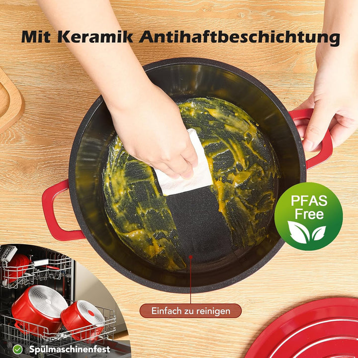 Bräter mit Deckel Schmortopf Induktion 28 cm Dutch Oven Stil, 6,3 L | Brot Backen, leichter als Guss