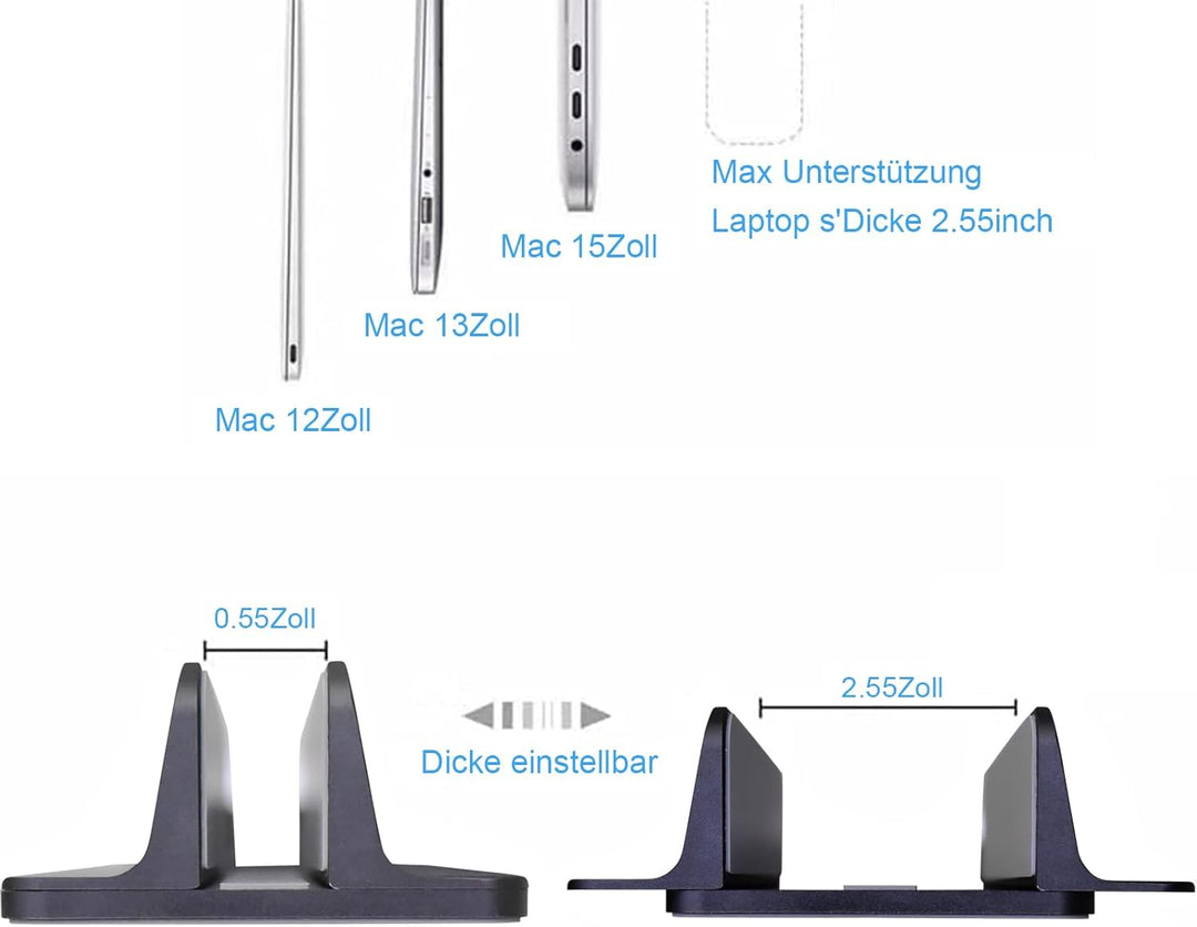 Vertikaler Laptop Ständer, Aluminium Verstellbarer Notebook Ständer Platzsparender Halterung für Mac