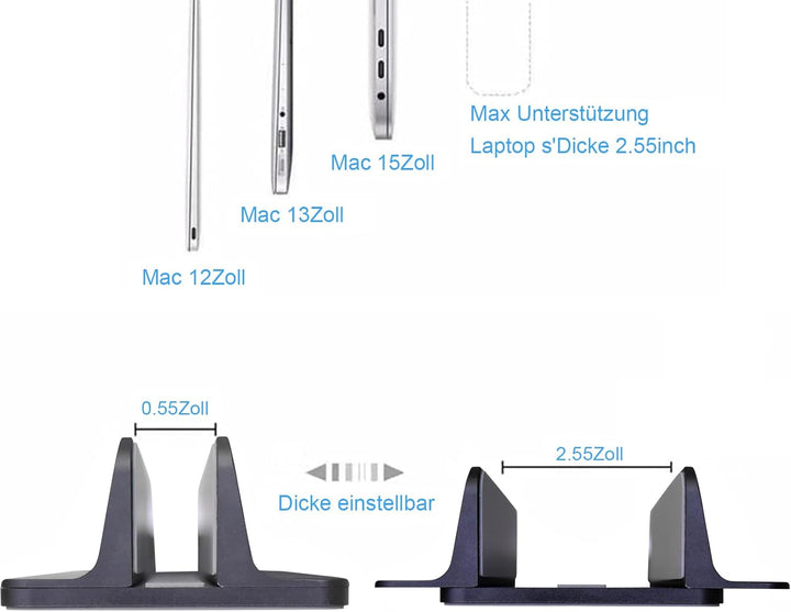 Vertikaler Laptop Ständer, Aluminium Verstellbarer Notebook Ständer Platzsparender Halterung für Mac