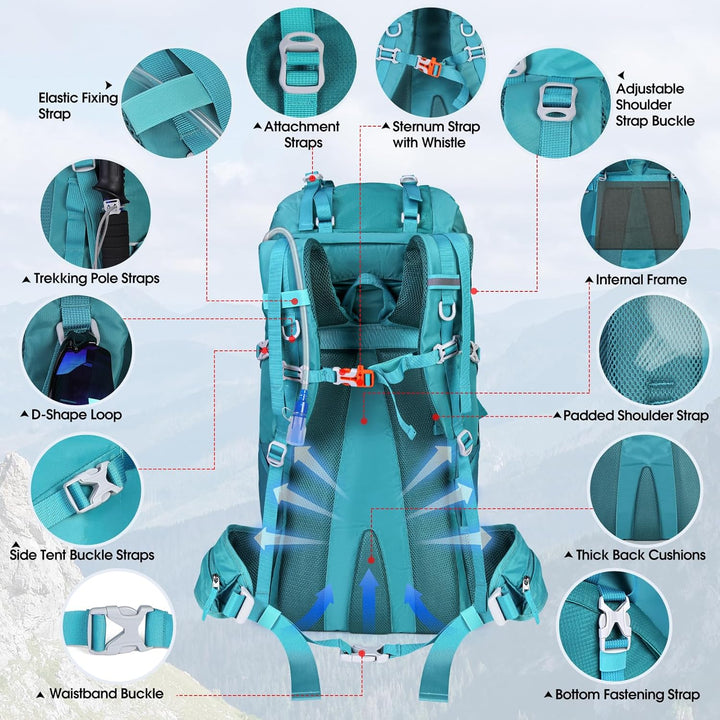 IGOLUMON Trekkingrucksack 60L Wanderrucksack Herren Damen Reiserucksack Grosser Rucksack mit Regenhü