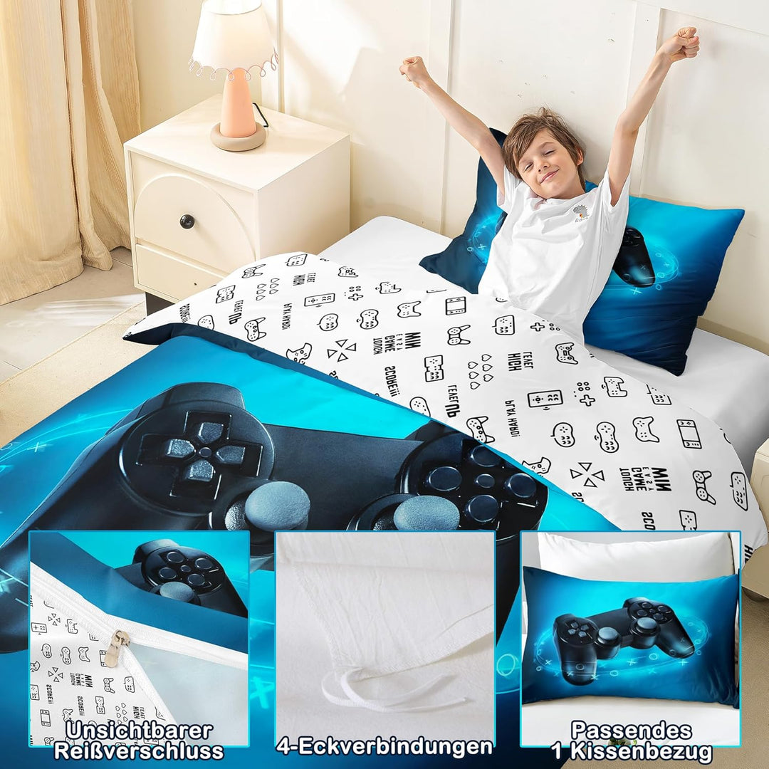 Kinderspiele Bettbezug-Set, Teens Gamepad Bettwäsche-Set 155X220, Moderne Vr Spieler Tröster-Abdecku