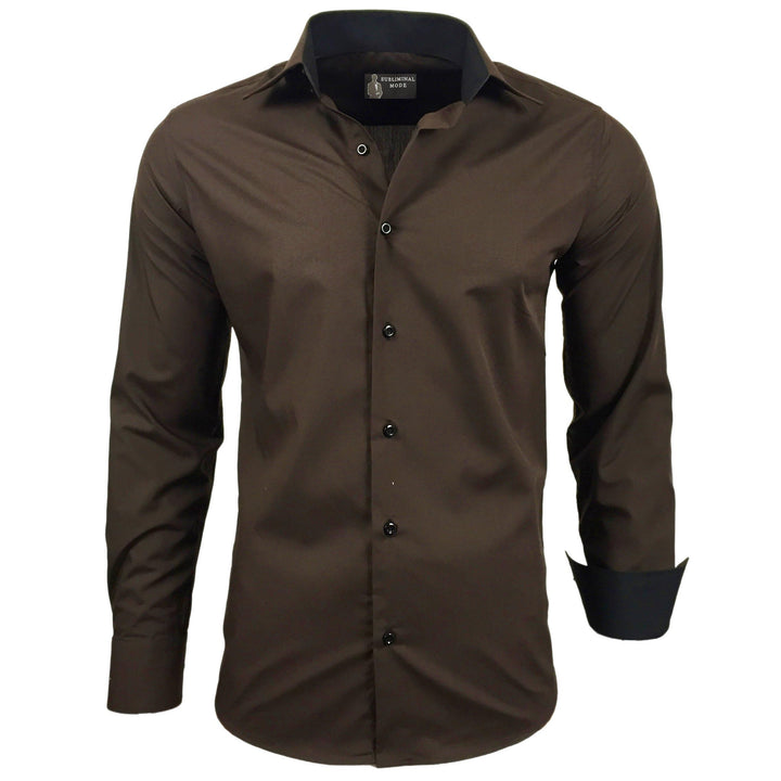 Subliminal Mode Herren Klassisches Hemd S Braun, S Braun