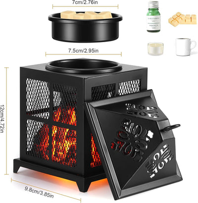 Duftlampe Elektrisch, 4 in 1 Duftlampe für Duftwachs, Kerze & Duftöl, Kamin Duftlampe für Wachs mit