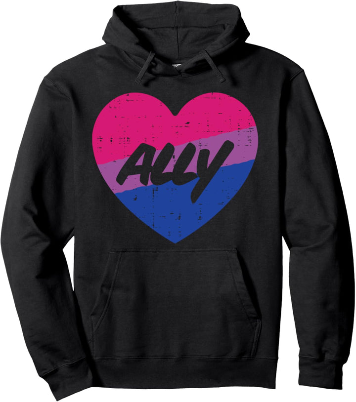 Ally Bisexual Color Heart Cute Bi Pride Flag LGBTQ Men Women Pullover Hoodie