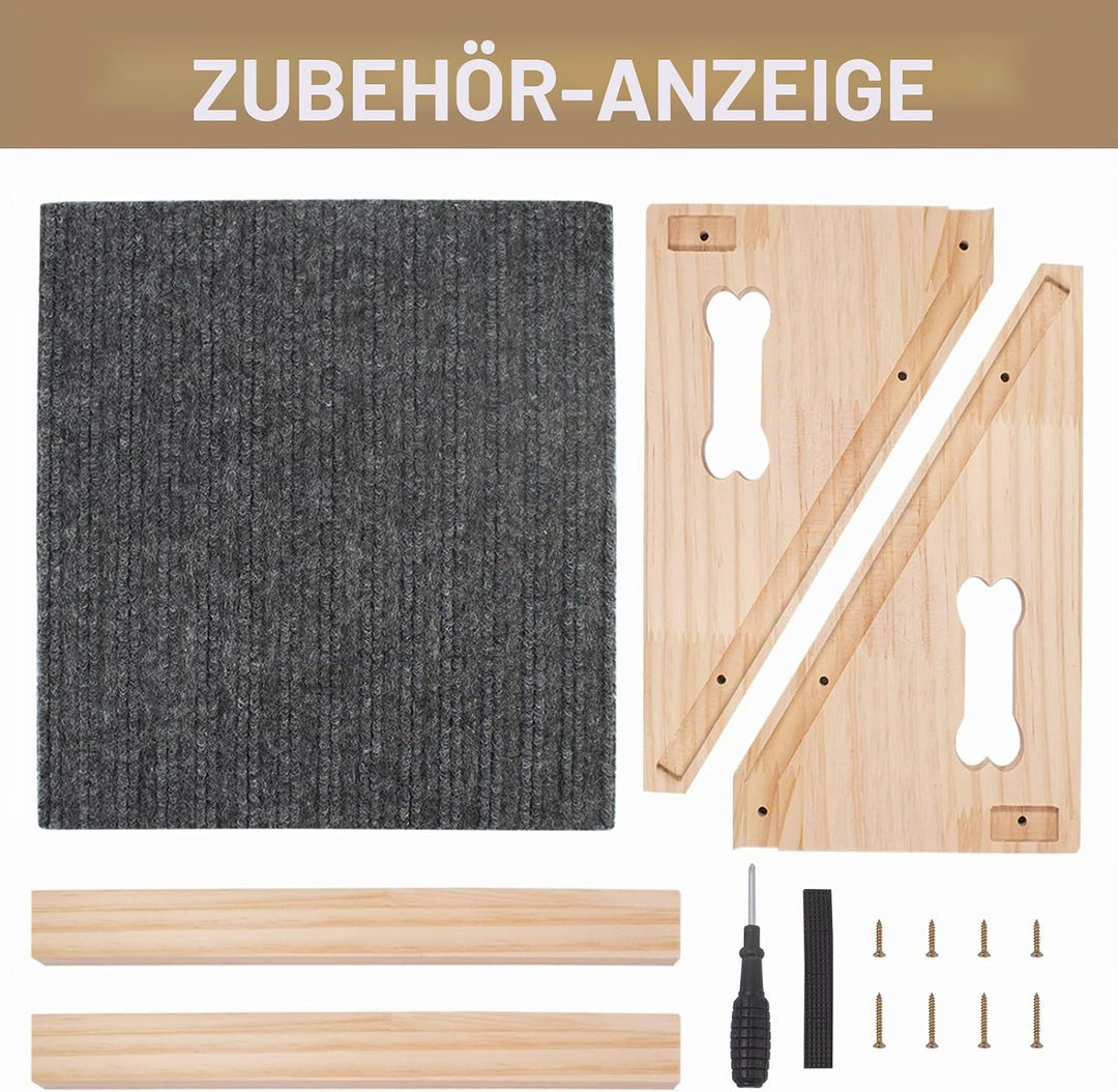 Hunderampe für Treppen Haustierrampe aus massivem Holz mit rutschfestem Filzbezug für kleine bis mit