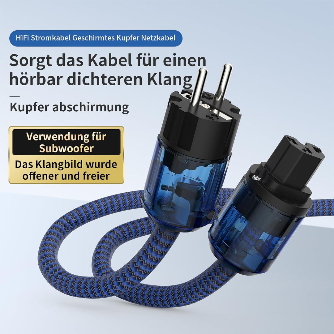 Tertullus HiFi High End Netzkabel 1.5m Kupfer Abschirmung 3 x 2.5mm² Stromkabel Mit Schukostecker P0