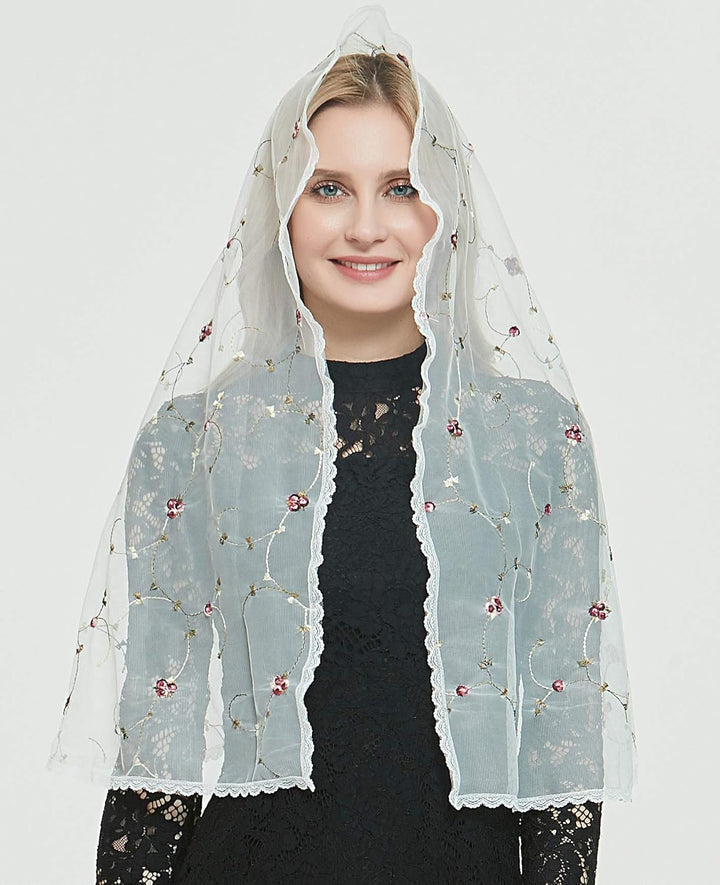 Leimandy Orthodox Veil Head Covering with Embroidered Flowers Catholic Chapel Mantilla veil V50 Elfe