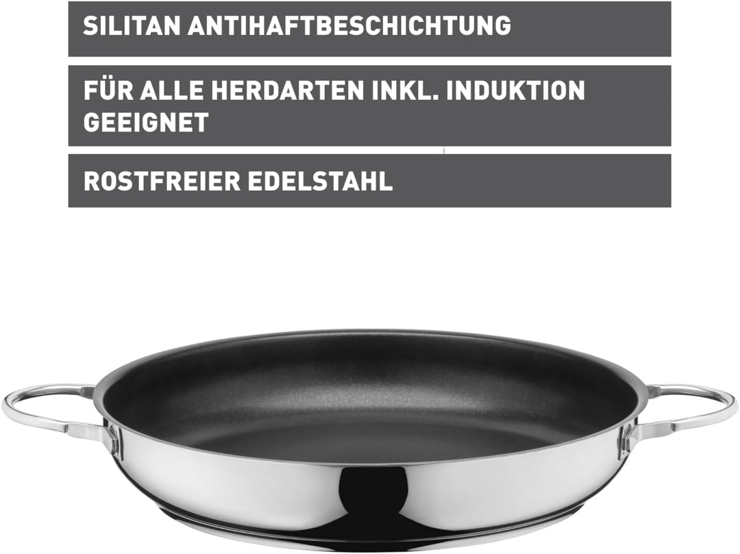 Silit Calabria Brat-/ Servierpfanne 32 cm Induktion, Edelstahl beschichtet, Edelstahlgriff, backofen