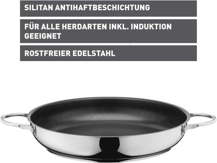 Silit Calabria Brat-/ Servierpfanne 32 cm Induktion, Edelstahl beschichtet, Edelstahlgriff, backofen