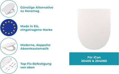 Calmwaters® Antibakterieller WC Sitz für Keramag iCon 204000 & 204060, D-Form mit rostbeständigen Ku