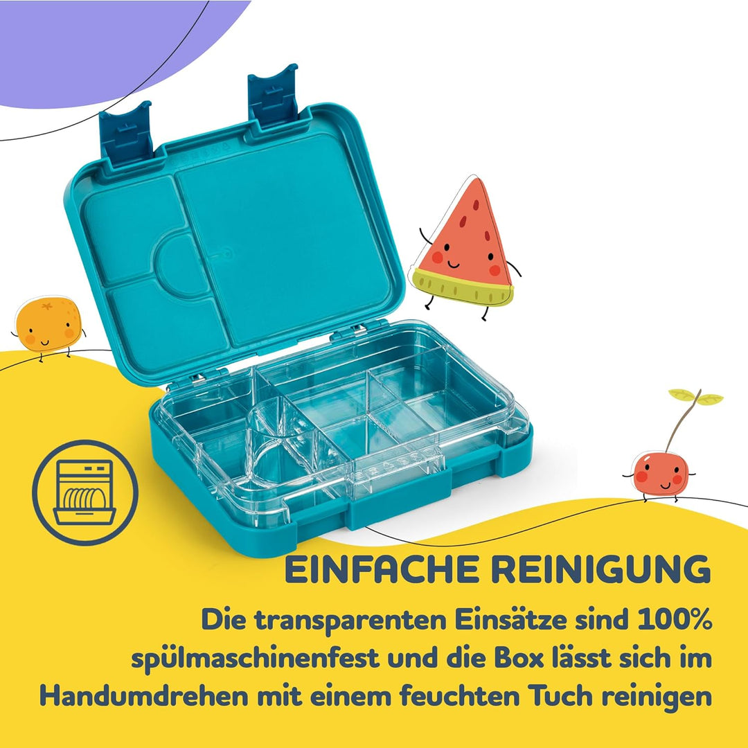 schmatzfatz Junior Brotdose Kinder mit Fächern, BPA Frei Lunchbox Kinder, Bento Box Kinder, Brotbox