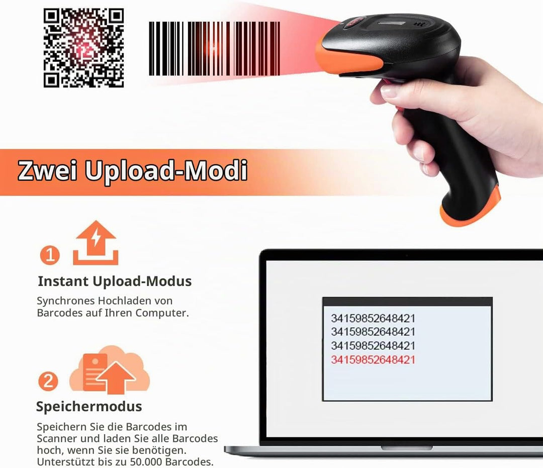 Tera Barcode-Scanner 1D 2D QR 3 in 1 Wireless 2.4 GHz/Bluetooth/USB Wired Barcode-Lesegerät mit Stän
