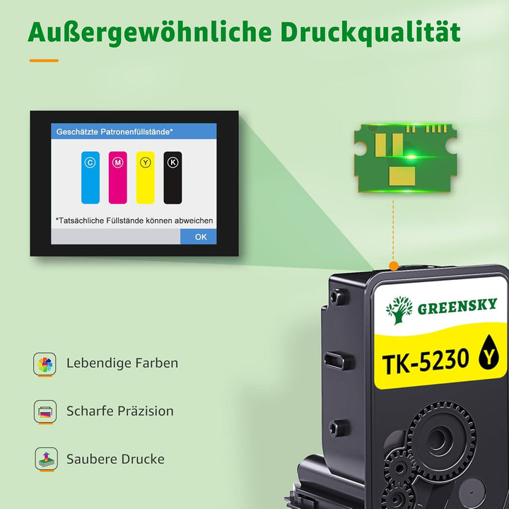 GREENSKY TK5230 Toner Kompatibel für Kyocera TK-5230 TK 5230 TK-5230K TK-5230C TK-5230M TK-5230Y für