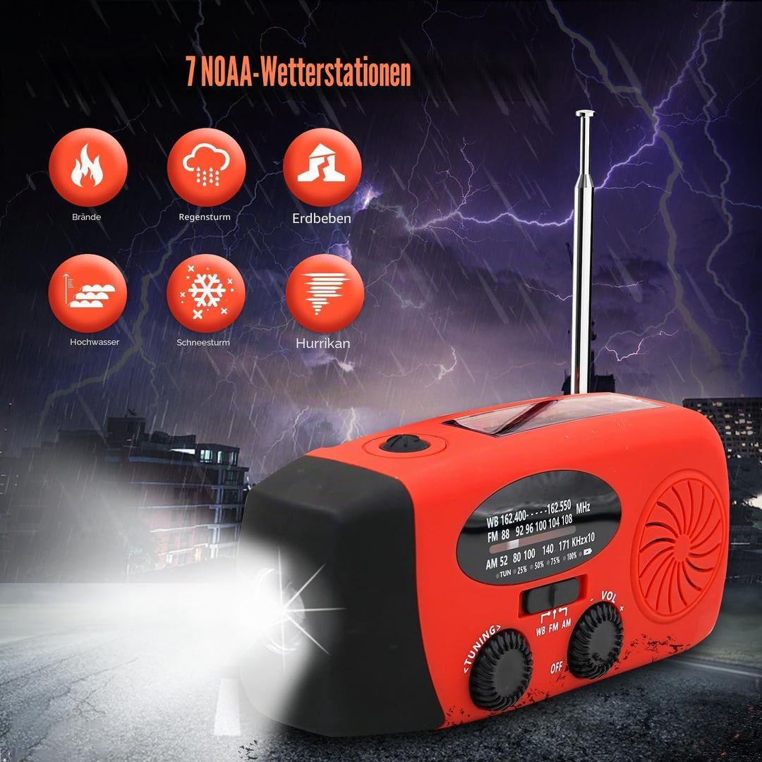 iRonsnow Notfall-Solarradio, tragbares Kurbelradio mit LED-Taschenlampe, wiederaufladbares 5000mAh-N